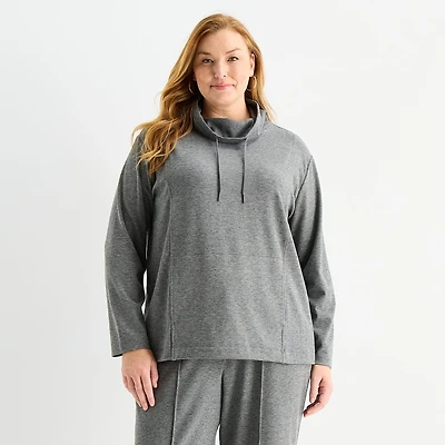 Liz Claiborne Plus Womens Cowl Neck Long Sleeve Tunic Top