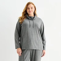 Liz Claiborne Plus Womens Cowl Neck Long Sleeve Tunic Top