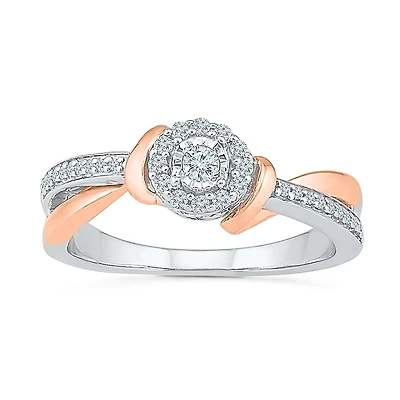 Womens 1/5 CT. Natural White Diamond 10K Gold Round Side Stone Halo Promise Ring