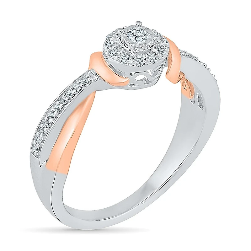 Womens 1/5 CT. Natural White Diamond 10K Gold Round Side Stone Halo Promise Ring