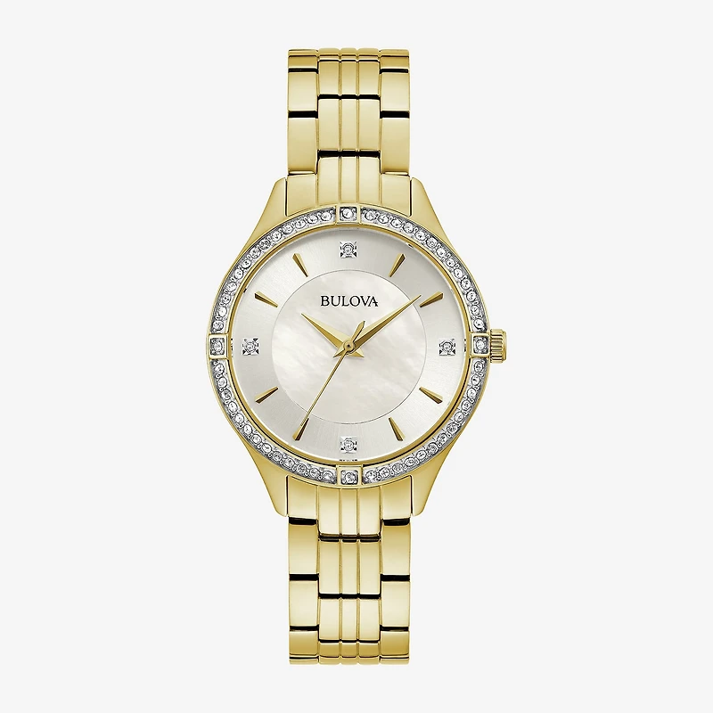 Bulova Crystal Womens Gold Tone Stainless Steel Bracelet Watch 98l274