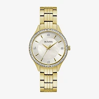 Bulova Crystal Womens Gold Tone Stainless Steel Bracelet Watch 98l274