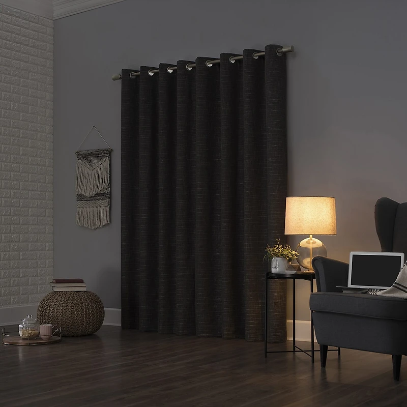 Sun Zero Kline Burlap Weave Thermal Extreme Grommet Top Energy Saving 100% Blackout Single Curtain Panel