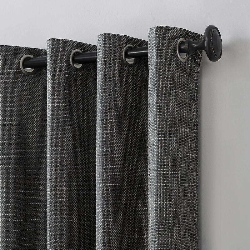 Sun Zero Kline Burlap Weave Thermal Extreme Grommet Top Energy Saving 100% Blackout Single Curtain Panel