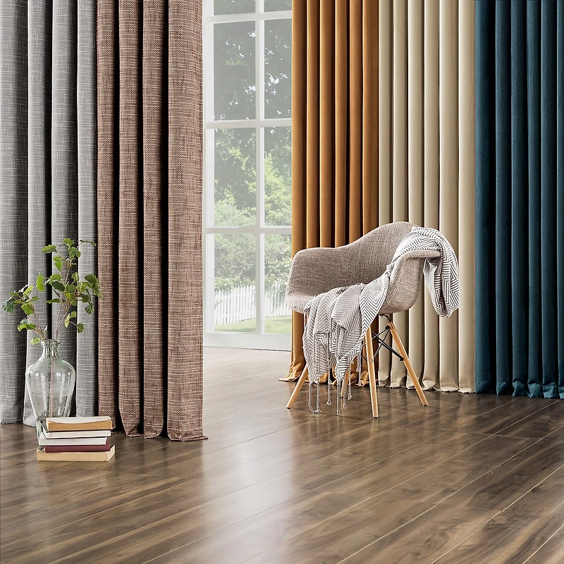 Sun Zero Kline Burlap Weave Thermal Extreme Grommet Top Energy Saving 100% Blackout Single Curtain Panel