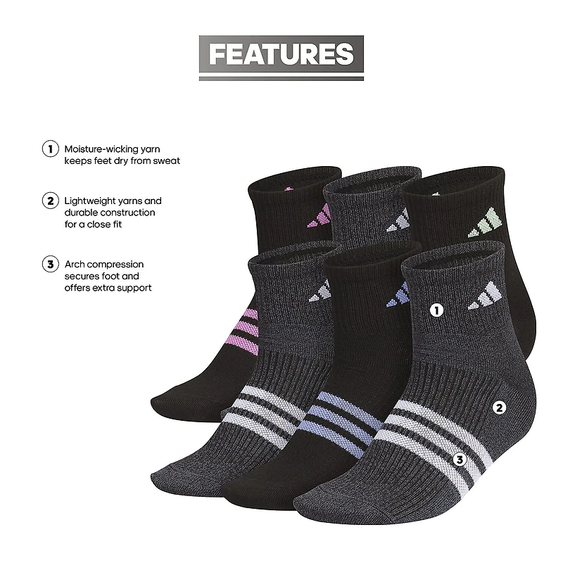 adidas Superlite Womens Multi-Pack 6 Pair Quarter Ankle Socks
