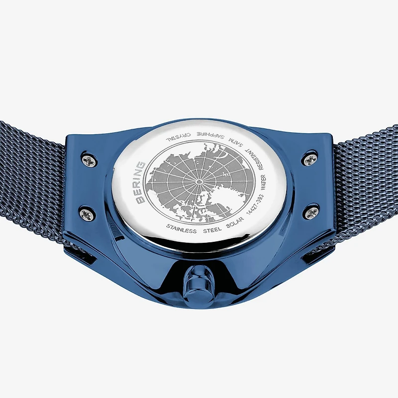 Bering Solar Womens Blue Mesh Bracelet Watch-14427-393