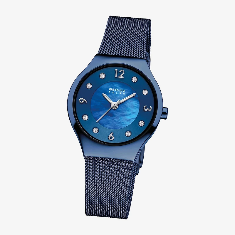 Bering Solar Womens Blue Mesh Bracelet Watch-14427-393