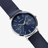Bering Mens Multi-Function Blue Stainless Steel Bracelet Watch 14240-303