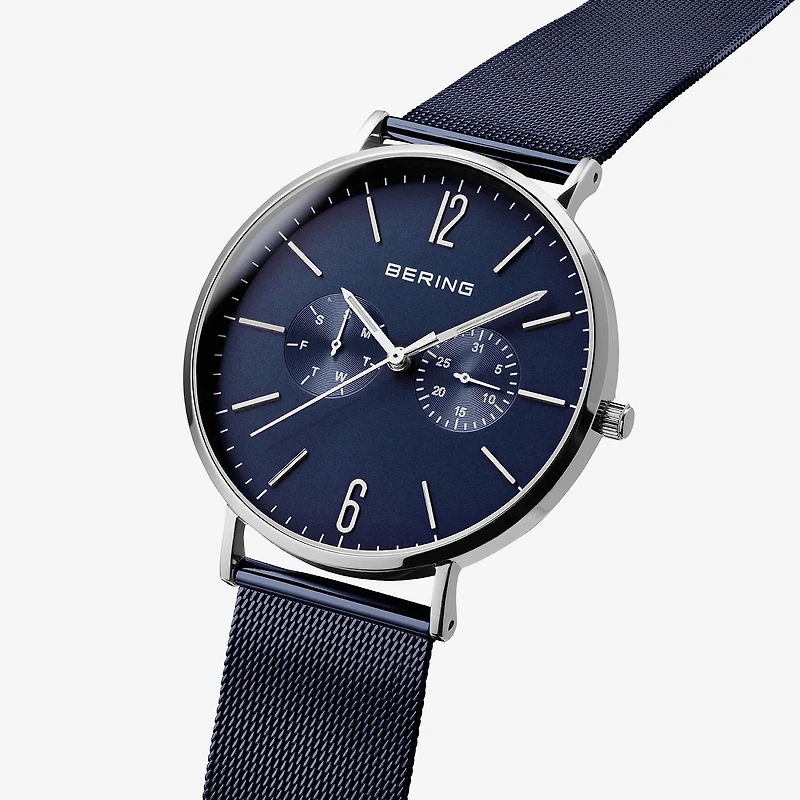 Bering Mens Multi-Function Blue Stainless Steel Bracelet Watch 14240-303