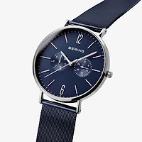 Bering Mens Multi-Function Blue Stainless Steel Bracelet Watch 14240-303
