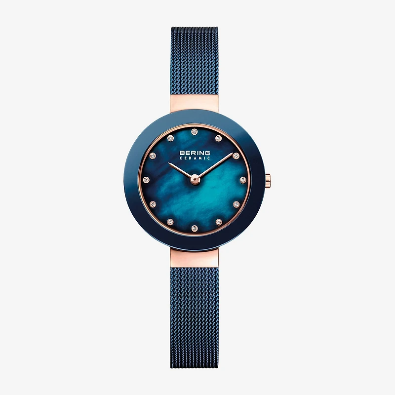 Bering Womens Blue Stainless Steel Bracelet Watch 11429-367
