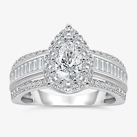 (I / I1) Womens 2 CT. T.W. Lab Grown White Diamond 10K Gold Pear Side Stone Engagement Ring