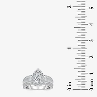 (I / I1) Womens 2 CT. T.W. Lab Grown White Diamond 10K Gold Pear Side Stone Engagement Ring
