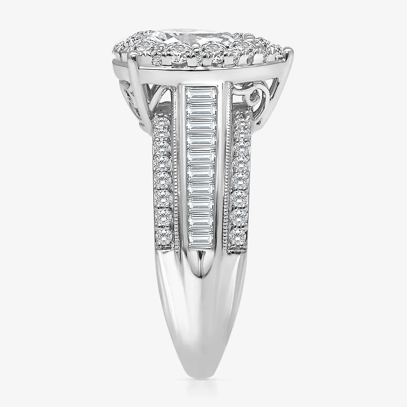 (I / I1) Womens 2 CT. T.W. Lab Grown White Diamond 10K Gold Pear Side Stone Engagement Ring
