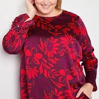 Liz Claiborne Womens Plus Round Neck Long Sleeve Satin Blouse