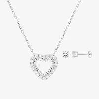 HADLEY & ROW Womens Cubic Zirconia Pure Silver Over Brass Heart 2-pc. Jewelry Set