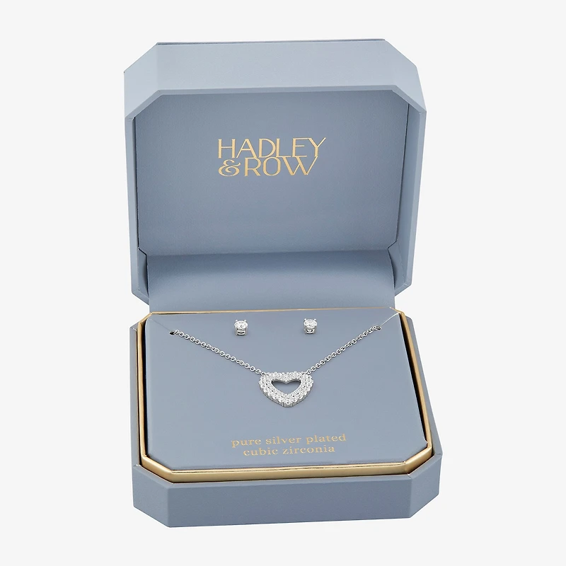 HADLEY & ROW Womens Cubic Zirconia Pure Silver Over Brass Heart 2-pc. Jewelry Set