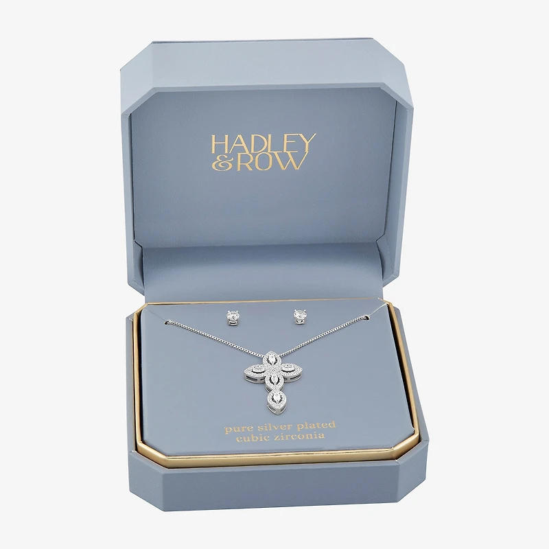 HADLEY & ROW Womens Cubic Zirconia Pure Silver Over Brass Cross 2-pc. Jewelry Set