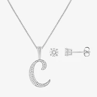 HADLEY & ROW Initial Womens Cubic Zirconia Pure Silver Over Brass 2-pc. Jewelry Set
