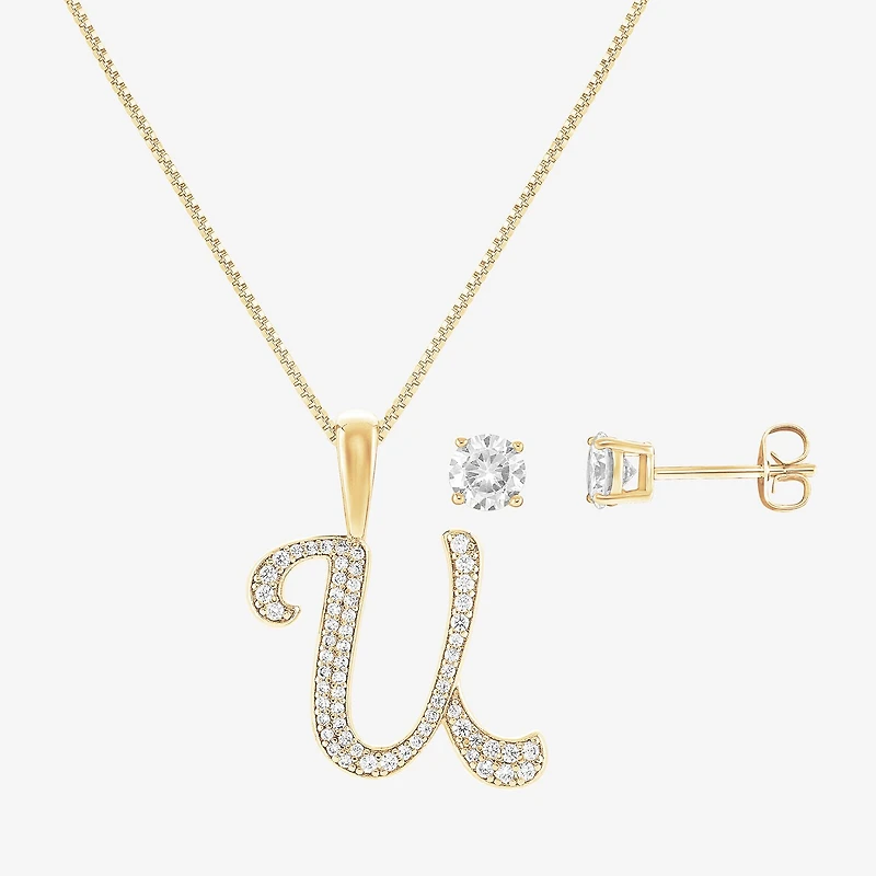 HADLEY & ROW Initial Womens Cubic Zirconia 14K Gold Over Brass 2-pc. Jewelry Set