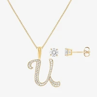 HADLEY & ROW Initial Womens Cubic Zirconia 14K Gold Over Brass 2-pc. Jewelry Set