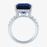 Womens Lab Created Blue Sapphire Sterling Silver Side Stone Cocktail Ring