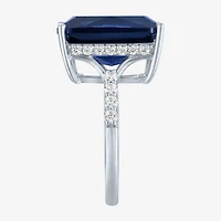 Womens Lab Created Blue Sapphire Sterling Silver Side Stone Cocktail Ring