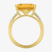 Womens Genuine Yellow Citrine 14K Gold Over Silver Side Stone Cocktail Ring