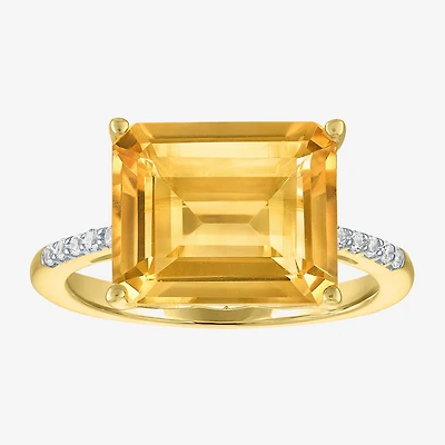 Womens Genuine Yellow Citrine 14K Gold Over Silver Side Stone Cocktail Ring