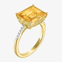 Womens Genuine Yellow Citrine 14K Gold Over Silver Side Stone Cocktail Ring