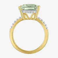 Womens Genuine Amethyst 14K Gold Over Silver Side Stone Cocktail Ring