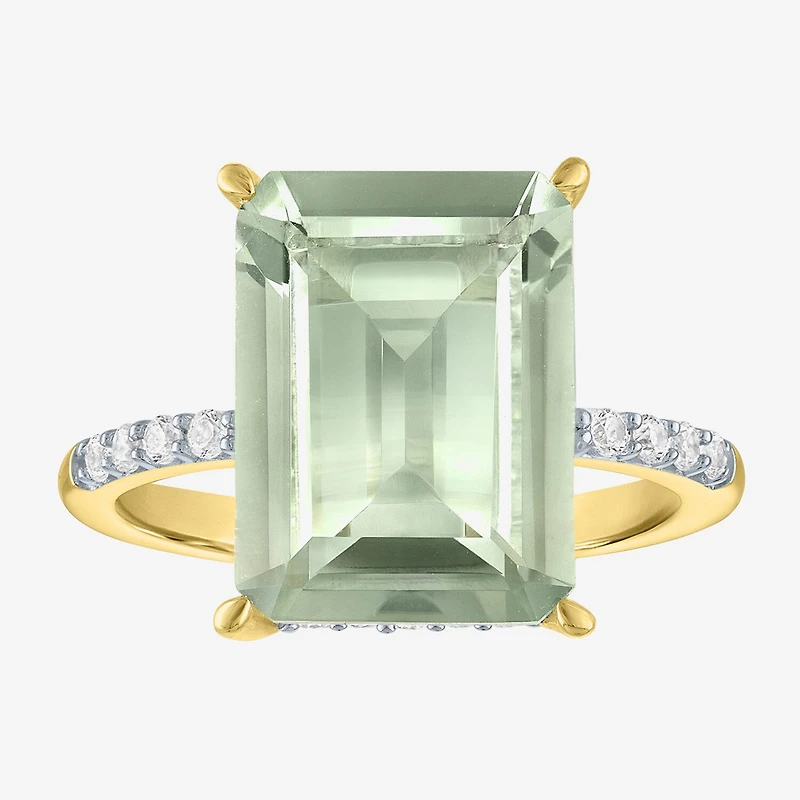 Womens Genuine Amethyst 14K Gold Over Silver Side Stone Cocktail Ring