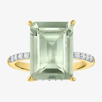 Womens Genuine Amethyst 14K Gold Over Silver Side Stone Cocktail Ring