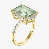 Womens Genuine Amethyst 14K Gold Over Silver Side Stone Cocktail Ring