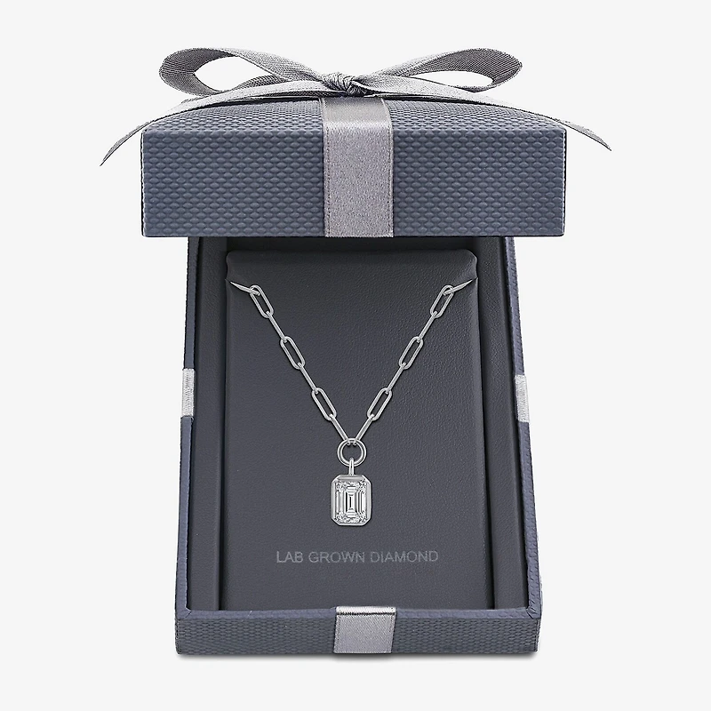 Grown Gorgeous (F, Vs2) Womens 1 3/4 CT. T.W. Lab-Grown Diamond 14K Gold 18 Inch Emerald-cut Pendant Necklace