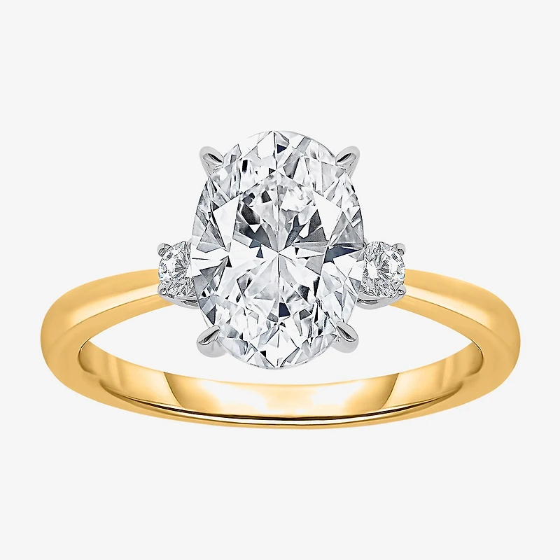 (I / Si2) Womens 2 1/10 CT. T.W. Lab Grown White Diamond 10K Gold Round 3-Stone Engagement Ring
