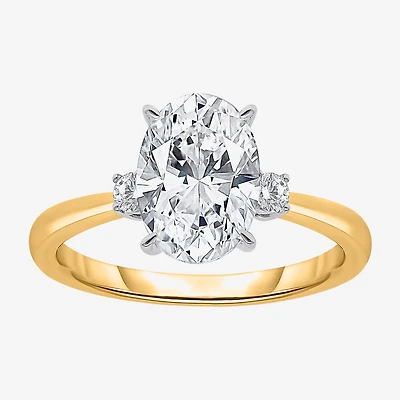 (I / Si2) Womens 2 1/10 CT. T.W. Lab Grown White Diamond 10K Gold Round 3-Stone Engagement Ring