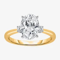(I / Si2) Womens 2 1/10 CT. T.W. Lab Grown White Diamond 10K Gold Round 3-Stone Engagement Ring