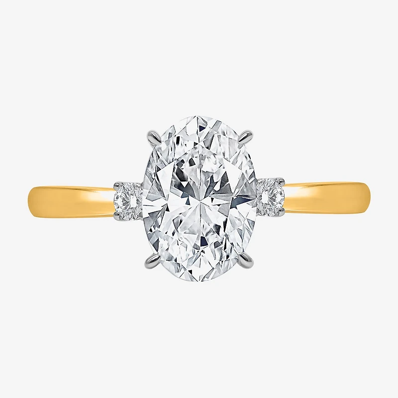(I / Si2) Womens 2 1/10 CT. T.W. Lab Grown White Diamond 10K Gold Round 3-Stone Engagement Ring