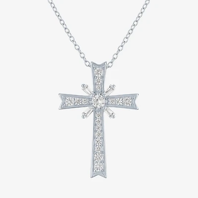 Yes, Please! Womens Lab Created White Sapphire Sterling Silver Cross Pendant