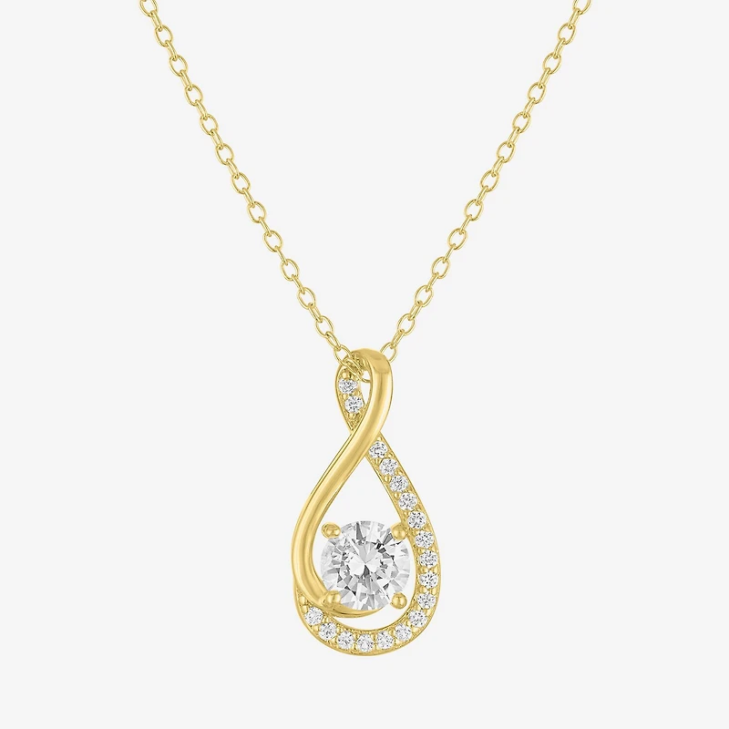 Yes, Please! Womens Lab Created White Sapphire Sterling Silver Round Pendant
