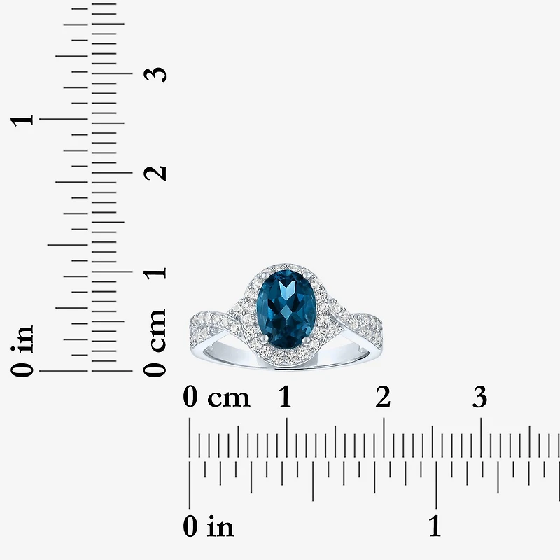 Yes, Please! Womens Genuine Blue Topaz Sterling Silver Halo Side Stone Cocktail Ring