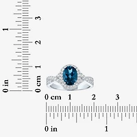 Yes, Please! Womens Genuine Blue Topaz Sterling Silver Halo Side Stone Cocktail Ring