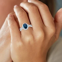 Yes, Please! Womens Genuine Blue Topaz Sterling Silver Halo Side Stone Cocktail Ring