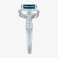 Yes, Please! Womens Genuine Blue Topaz Sterling Silver Halo Side Stone Cocktail Ring