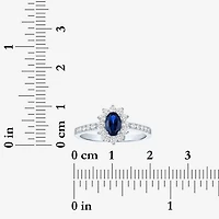 Yes, Please! Womens Lab Created Blue Sapphire Sterling Silver Halo Side Stone Cocktail Ring