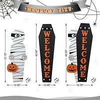 Glitzhome Halloween Wood Mummy And Welcome Coffin Halloween Porch Sign