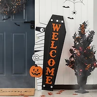 Glitzhome Halloween Wood Mummy And Welcome Coffin Halloween Porch Sign