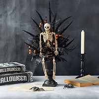 Glitzhome 22"H Halloween Black Rose, Skeleton And Berry Urn Tree Halloween Tabletop Decor